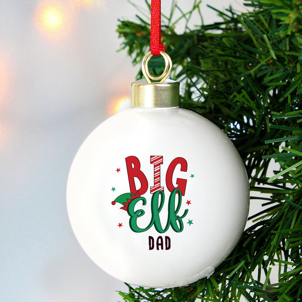 Personalised Big Elf bauble with Dad personalised below 